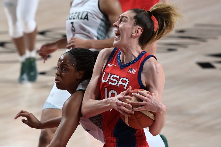 USA's Breanna Stewart grabs the ball in the Americans' first-round victory over Nigeria.