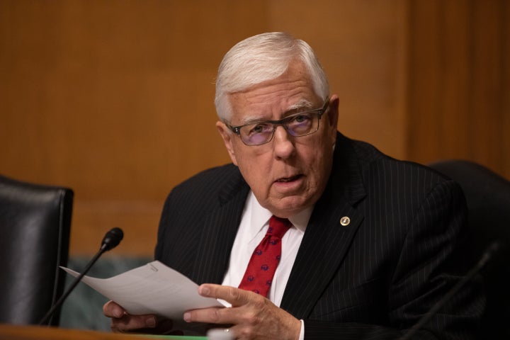 Sen. Mike Enzi asks questions during a hearing held by the U.S. Senate Committee on Finance on Capitol Hill on May 14, 2019.