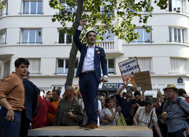 Florian Philippot durant une manifestation contre le pass sanitaire organisée par son mouvement Les Patriotes le 17 juillet 2021.