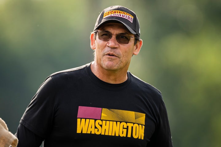 Ron Rivera, pictured at a mini-camp in June, say his team's low vaccination rate could be a "huge, huge disadvantage."