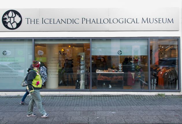People walk outside the Icelandic Phallological Museum in Reykjavik, Iceland. Inside the museum, there are penises and penile parts of all shapes and sizes from a huge array of mammals, from whales to bears, seals to cats, and even mice.