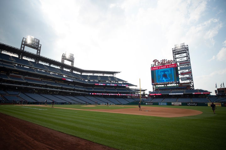 Citizens Bank Park in Philadelphia was empty Wednesday after the Nationals and Phillies' game was postponed due to an outbreak of COVID-19 on the Nationals. 