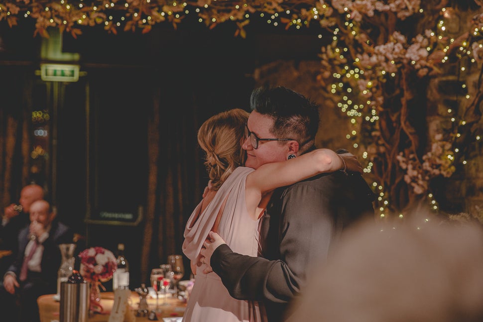 Carly Knight with her sister at her wedding reception in Newcastle in December 2019.