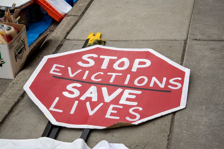 Protesters in Minneapolis rally to stop housing evictions during the pandemic.