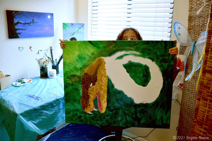 Aria Luna in her studio with a work in progress in March 2021.