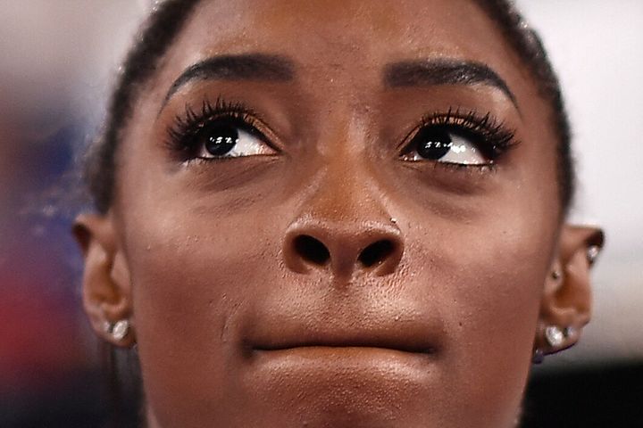 Simone Biles during the artistic gymnastics women's team final on July 28 during the Tokyo 2020 Olympic Games at the Ariake Gymnastics Centre in Tokyo.