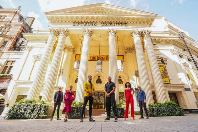 The cast of The Lion King outside the Lyceum Theatre in London's West End