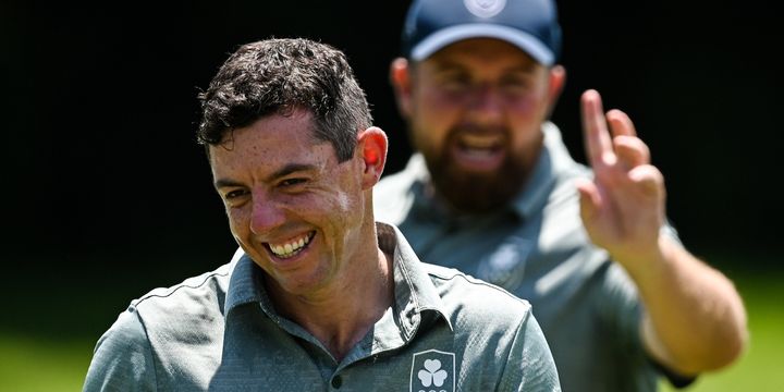 Rory McIlroy, left, and Shane Lowry of Ireland during a practice round at the Kasumigaseki Country Club during the 2020 Tokyo