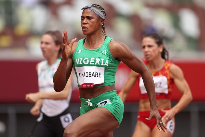 Blessing Okagbare of Nigeria won her 100-meter heat on Friday before being suspended.