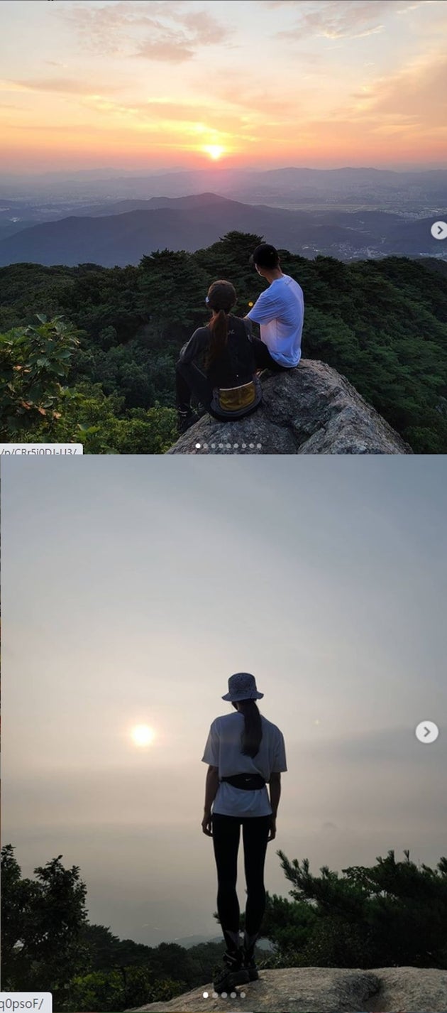 이시영과 션이 새벽 4시 일출 산행을 한 모습과 오늘 1일 올라온 사진.