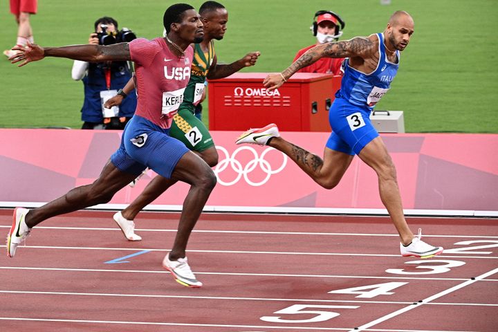 Italy's Lamont Marcell Jacobs, at right, pictured winning the Olympic men's 100 meters, was born in El Paso, Texas, but moved to Italy as a young boy. 
