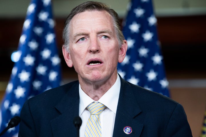 Rep. Paul Gosar conducts a news conference in the Capitol Visitor Center on the Fire Fauci Act, which aims to strip the salary of Dr. Anthony Fauci, director of the National Institute of Allergy and Infectious Diseases, for his handling of COVID-19.