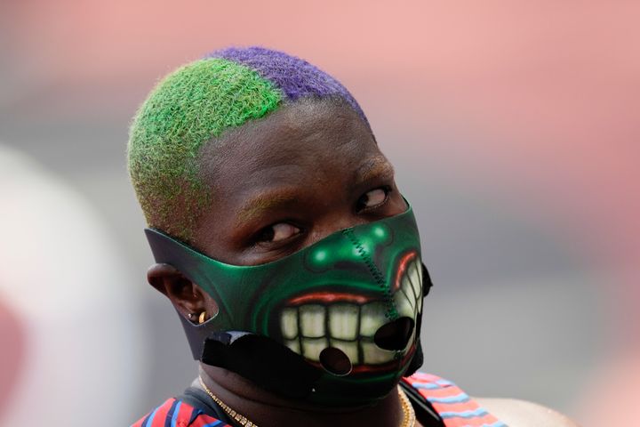 決勝戦ではハルクのマスクを着用したソーンダーズ選手（2021年8月1日撮影）