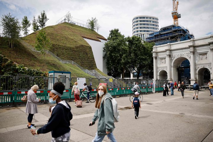 The Marble Arch Mound, a new temporary attraction, in central London
