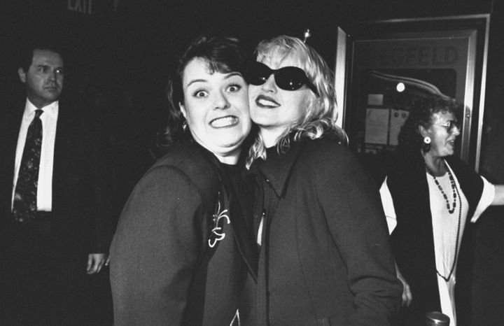 Rosie O'Donnell (left) and Madonna at the premiere of "A League of Their Own" in 1992. 