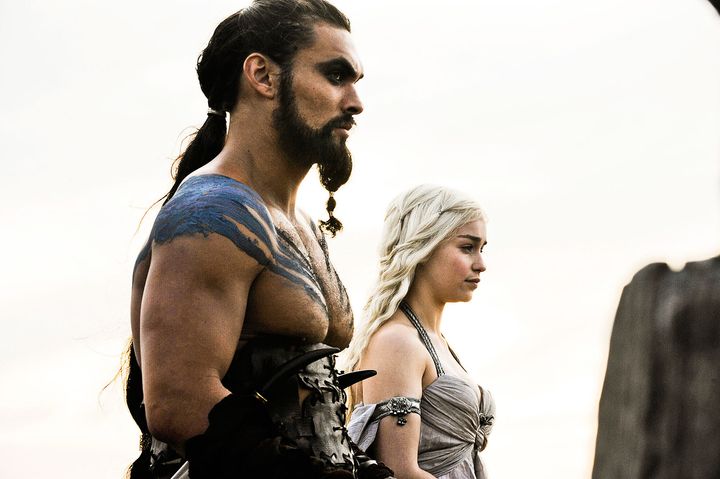 Jason as Khal Drogo and Emilia Clarke as Daenerys Targaryen in Game Of Thrones
