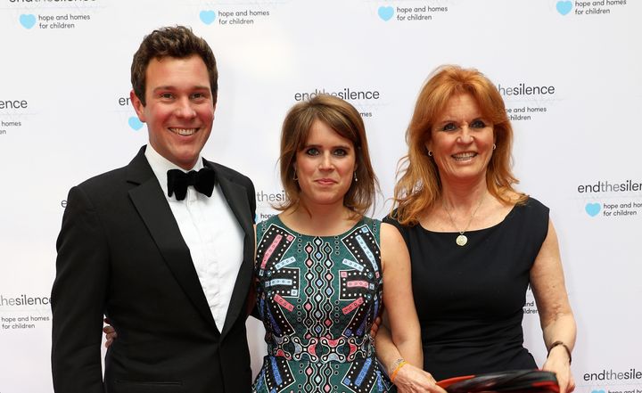 Princess Eugenie, Jack Brooksbank and Sarah Ferguson attend the 50th anniversary of the Beatles' "Sgt. Pepper's Lonely Hearts Club Band" album on May 31, 2017, in London.