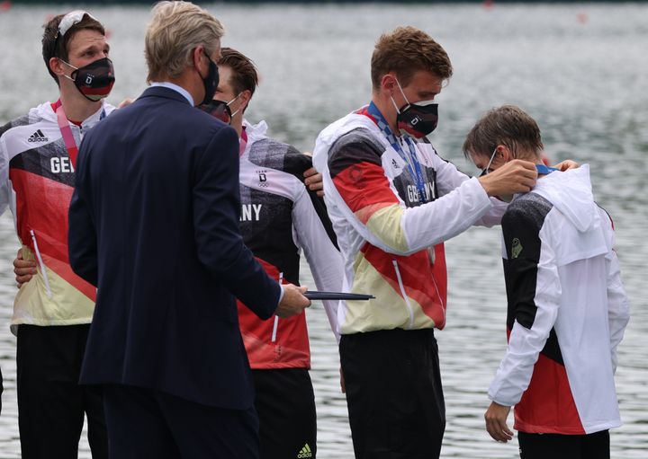 ボート男子エイトで銀メダルを獲得したドイツ代表チーム。
