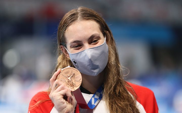 女子200m自由形で銅メダルを獲得したオレクシアク選手（2021年7月28日）