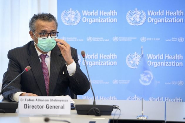 Tedros Adhanom Ghebreyesus lors d'une conférence de presse de l'OMS,  à Genève le 24 mai 2021