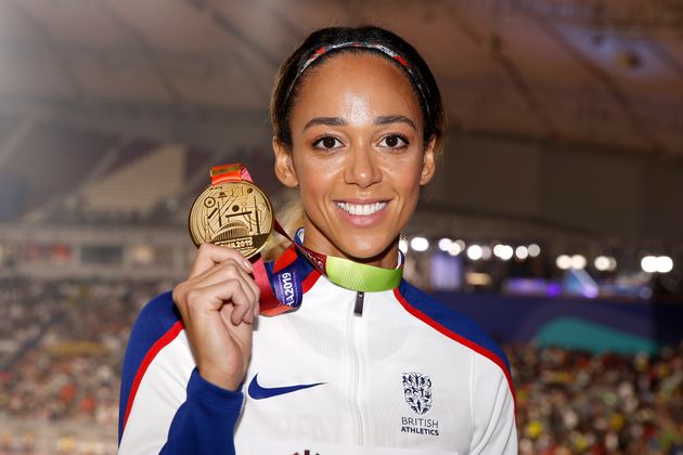 Johnson-Thompson with her Gold medal for the heptathlon during the 2019 IAAF World Championships 