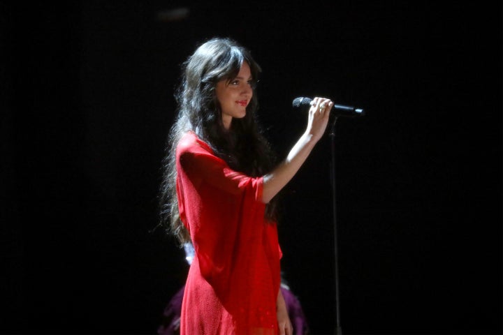 Olivia Rodrigo performing at the Brit Awards in May.