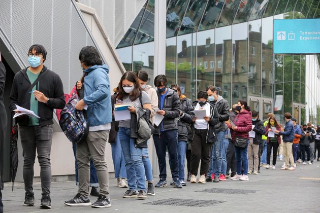 Young people queuing for the vaccine in London earlier this year