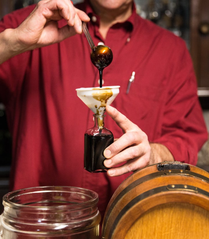 Balsamic vinegar of Modena is bottled in a traditional acetaia, where it is aged.