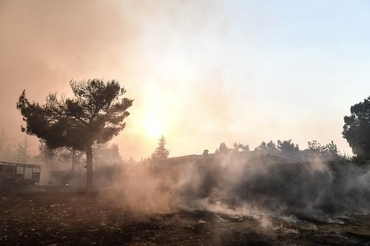 Εικόνα από την αναζωπύρωση της φωτιάς στην περιοχή της Βαρυμπόμπης