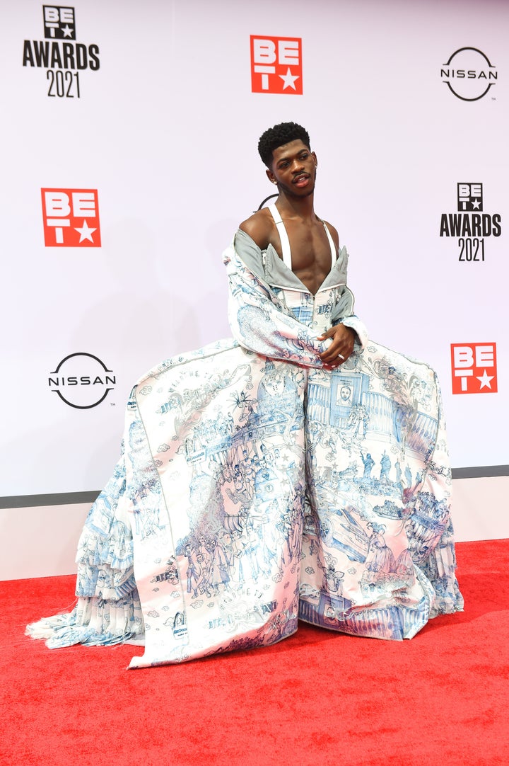 Lil Nas X on the red carpet at the 2021 BET Awards.