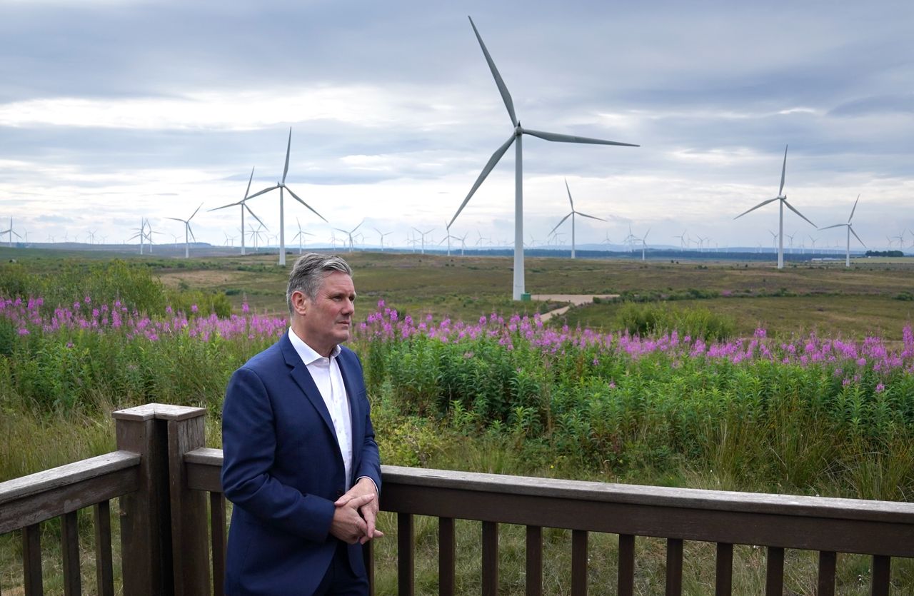 Labour leader Sir Keir Starmer during a visit to Whitelees windfarm, Eaglesham