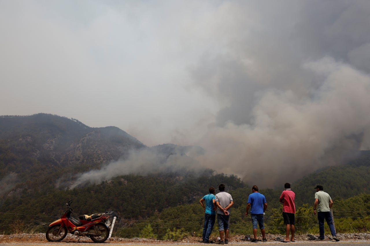 Huge wildfire rages in Aegean town of Koycegiz, Turkey.