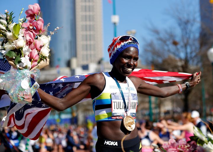 Aliphine Tuliamuk poses after winning the Women's U.S. Olympic marathon team trials on February 29, 2020 in Atlanta, Georgia. (Photo by Kevin C. Cox/Getty Images)