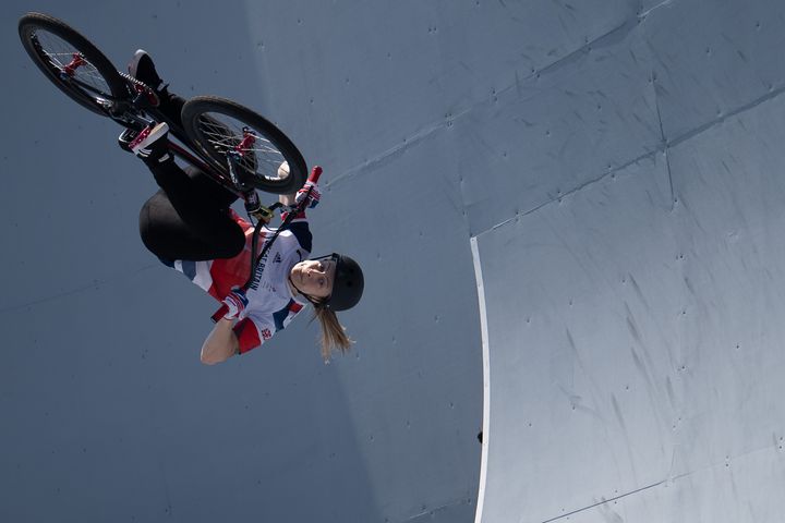 Charlotte Worthington in action in the Cycling/BMX Freestyle Women's Final