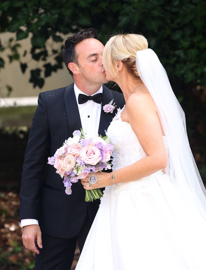 Ant McPartlin and Anne-Marie Corbett seen leaving their wedding at St Michael's Church in Heckfield