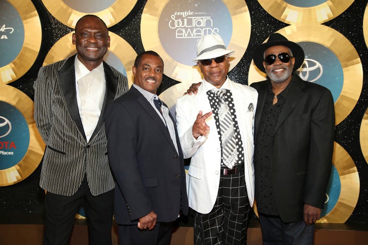 In this Nov. 7, 2014 file photo, George Brown, Ronald Bell, Dennis Thomas and Robert 'Kool' Bell of Kool and the Gang arrive