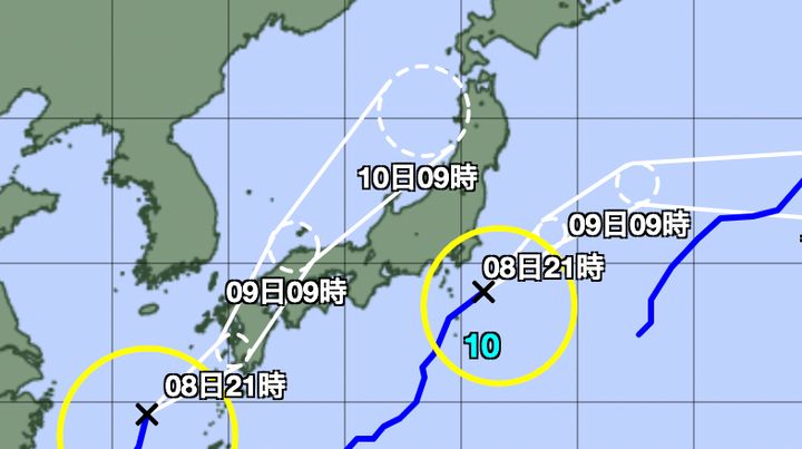 台風9号と10号の予想進路