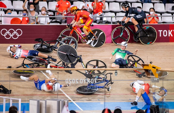 A major crash marred the last day of cycling at the Olympics.