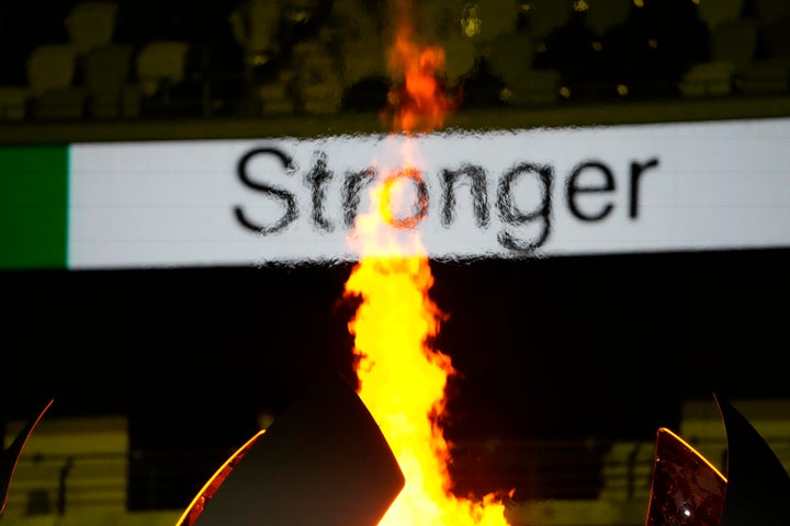 Aug 8, 2021; Tokyo, Japan; General view of the Olympic cauldron during the closing ceremony for the Tokyo 2020 Olympic Summer Games at Olympic Stadium. Mandatory Credit: Rob Schumacher-USA TODAY Sports