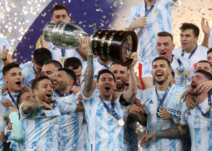 Lionel Messi and his teammates celebrate winning the Copa America on July 10. 