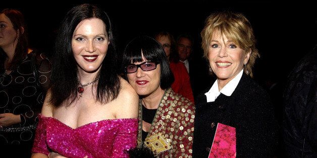 LOS ANGELES - FEBRUARY 21: (L-R): Actress Calpernia Addams; V-Day founder/playwright Eve Ensler and actress Jane Fonda attend a transgender cast performance of The Vagina Monologues on February 21, 2004 in Los Angeles, California. The event was part of V-Day LA 2004 to benefit the Commision On Assaults Against Women and the National Gay and Lesbian Task Force. (Photo by Vince Bucci/Getty Images)