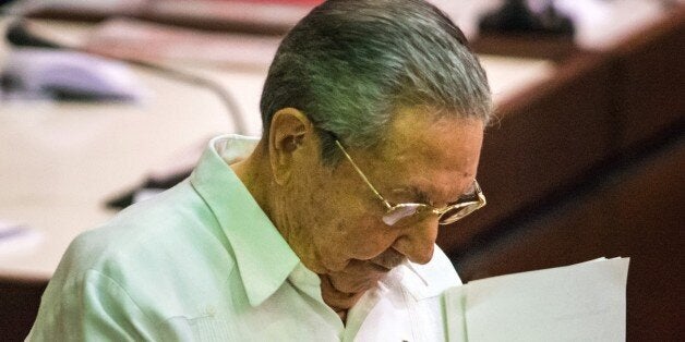 Cuban President Raul Castro gestures after his speech at the Parliament Annual Session, on December 20, 2014 in Havana. AFP PHOTO/ADALBERTO ROQUE (Photo credit should read ADALBERTO ROQUE/AFP/Getty Images)