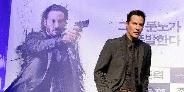 Actor Keanu Reeves poses for the media during a press conference for his new movie "John Wick" in Seoul, South Korea, Thursday, Jan. 8, 2015. The movie is to be released in South Korea on Jan. 21. (AP Photo/Lee Jin-man)