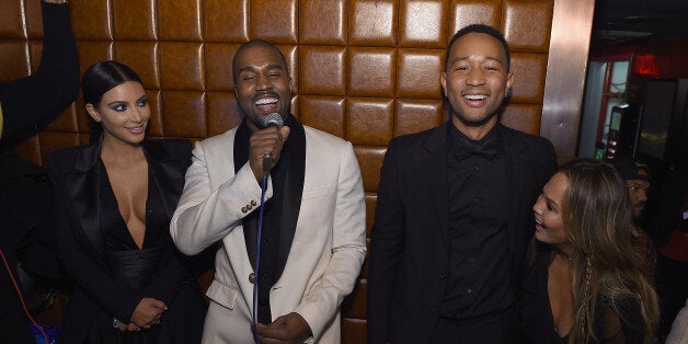 NEW YORK, NY - JANUARY 08: (EXCLUSIVE COVERAGE) Kim Kardashian, Kanye West, John Legend and Chrissy Teigen attend John Legen