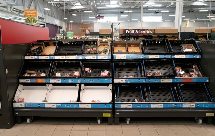 Empty shelves in a Cardiff supermarket