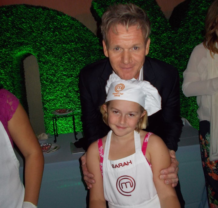 Sarah Lane and Gordon Ramsay during the filming of Season 1 of "MasterChef Junior."