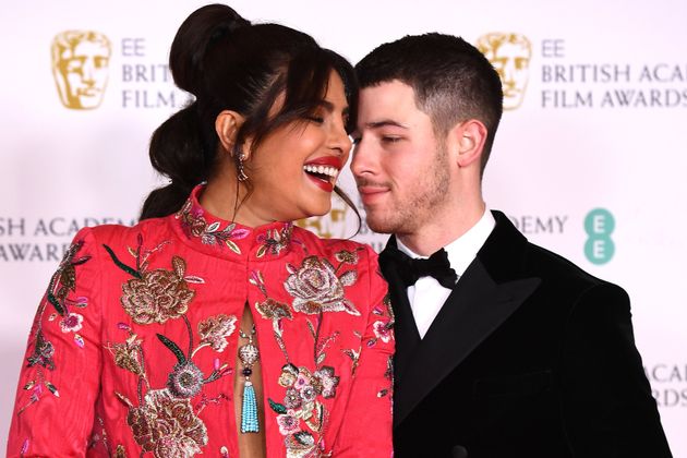 Priyanka Chopra Jonas with her husband Nick Jonas at the British Academy Film Awards