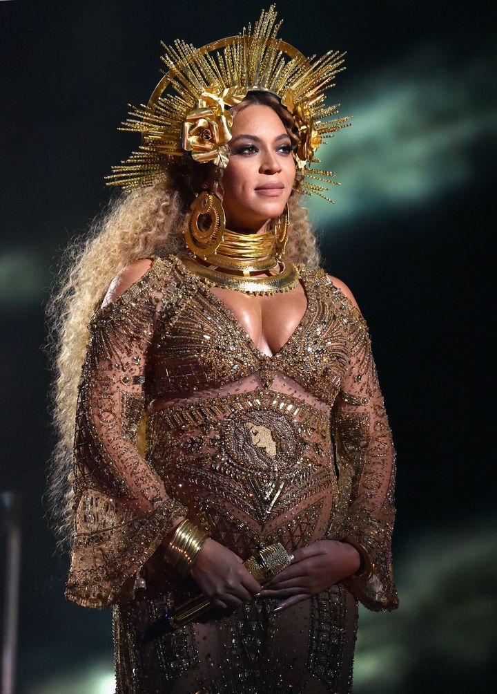 Beyoncé on stage at the Grammys in 2017, where Lemonade won two awards