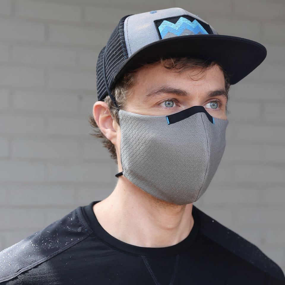 Mesh Baseball hat with Hidden face mask. (Grey)