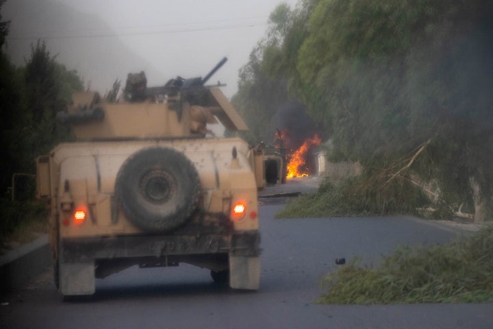Humvees that belong to Afghan Special Forces were destroyed during heavy clashes with Taliban in Kandahar, Afghanistan last m